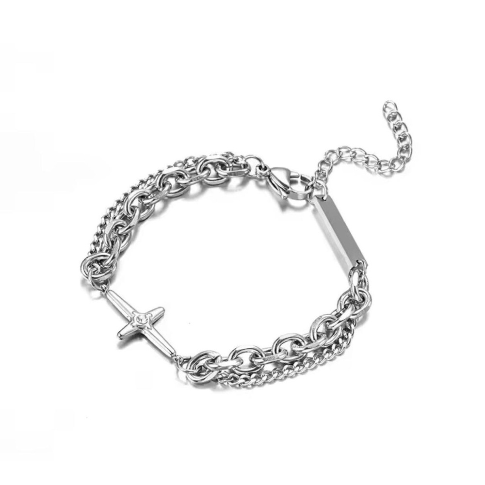 Silver Chain Bracelet with Cross Charm